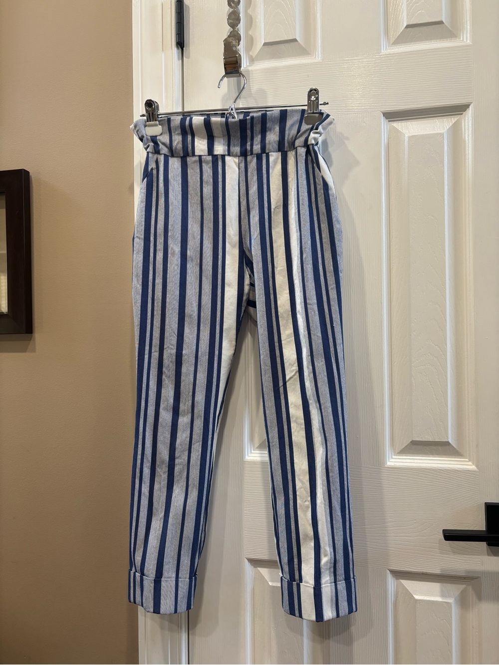 NY&C Blue White Striped Paperbag Waist Pants Size M